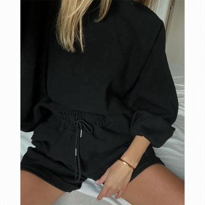 China High Quality Breathable Polyester Shorts Set Loose Colorblock Oversized Tracksuit Hoodie And Jogger Set Women for sale