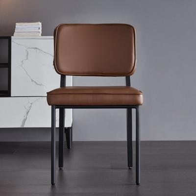 中国 Modern Brown Mid PU Leather Accent Back Chair with Metal Sled Base for Living Room Kitchen Room 販売のため