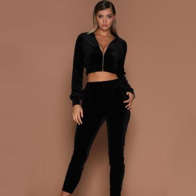 China Anti-pilling jogger sweatpants prepared jogger suit woman 2021 autumn winter outfits where main crop 2 zipper jackets sets women velvet loose pants for sale