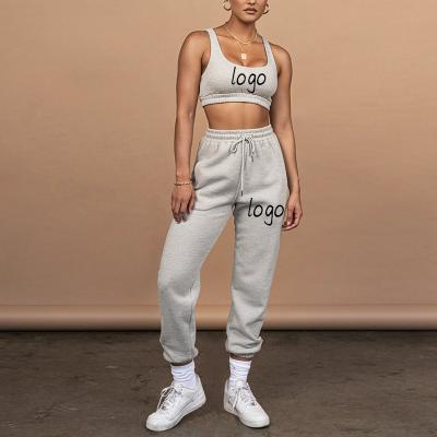 China Anti-pilling 2 Piece Set Joggers 2 Piece Crop Tops Two Piece Pants Set 2021 Cotton Workout Comfortable Women for sale