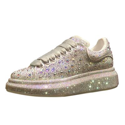 China 2020 trend fashion low top full diamond white sole sneaker upper thick platform casual sports for ladies for sale