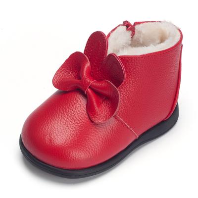 China Breathable Winter Cotton Thick Toddler Shoes 1-3 Years Bow Leather Female Baby Stylish Shoes for sale