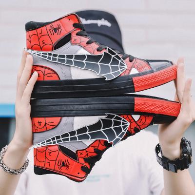 China CUSHIONING Spider Man Cool Men Vulcanize High Top Mesh Printed Casual Flat Shoes Sneaker Fashion Canvas For Student for sale