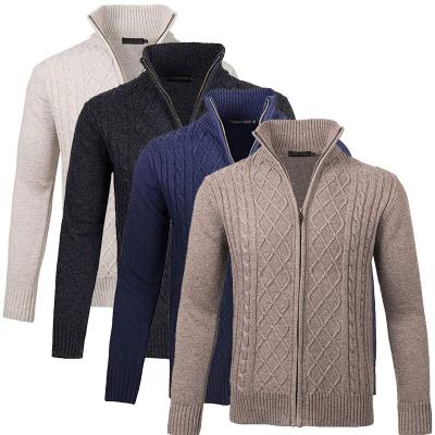 China OEM Anti-pilling Autumn Sweater Men Knitted Long Sleeve Wool Stand Collar Cardigan Sweater With Zipper for sale