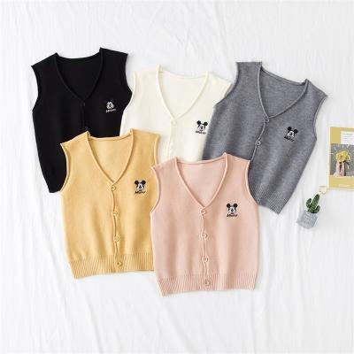 China Waterproof Custom Designs Winter Boys Button Knit Sleeveless Sweater 100% Cotton Solid Color Girl Knit Vest For Kids for sale