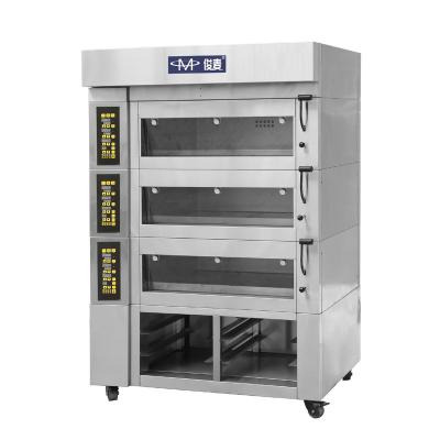 China Commercial Catering 3 Deck 6 Tray European Style Smart Electric Oven With Bottom Box Shelf for sale