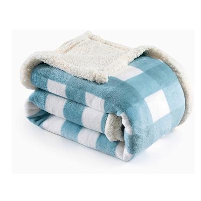 China Anti-pilling BSCI Sherpa Fleece Double Sides Lattice Flannel Double Sides Reversible Throw Blanket 2 Ply Plush Blanket Fluffy Blankets for sale