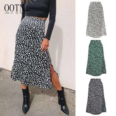 China OOTN Spring Summer Zipper Casual Elegant Female Casual Fashion Breathable Long Skirts For Women New Sexy Leopard Print Chiffon Slit Skirt 2022 for sale