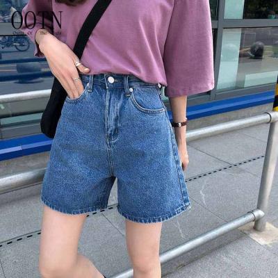 China OOTN 2022 New Summer Breathable Cotton High Waist Harajuku Bermuda Shorts Jean Shorts Hippie Button Adjust High Wide Leg Women Denim Shorts for sale