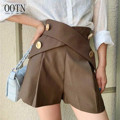 China OOTN Breathable Female Clothes Fashion High Waist Asymmteircal Hit Color Loose Shorts Pants Elegant Patchwork Women Shorts for sale