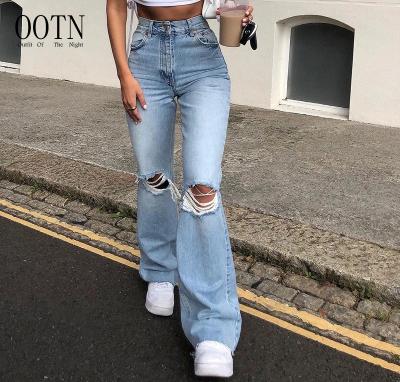 China OOTN Breathable Plus Size Jeans Women Pants High Waist Mom Ripped Jeans 2021 Straight Pants Flare Pants Female Women's Jeans for sale