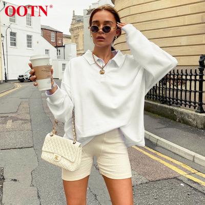 China OOTN Autumn Fashion Women Street Wear Breathable Long Sleeve Sweatshirt Casual Simple Loose Shirt White Turn Down Collar Sport Sweatshirts for sale