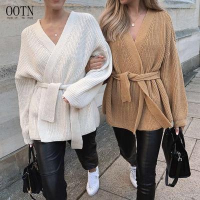 China 2021 OOTN Casual Women's Cardigans Sweaters Autumn Winter Breathable V-Neck Knitted Long Sleeve Women Oversized Cardigan for sale