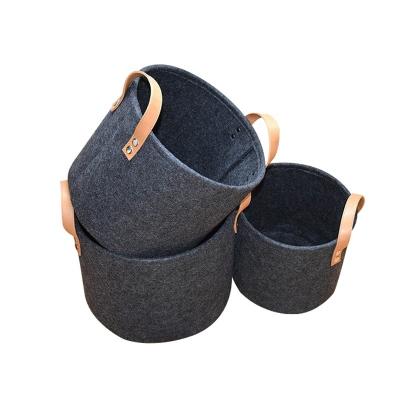 China Sustainable Custom Polyester Round Storage Felt Hamper Laundry Baskets Organizer Wire Bins For Storage for sale