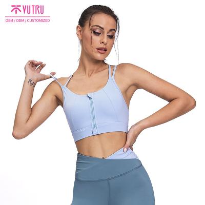 China Yoga Tight Slim Front Zipper Sport Bra, 2022 Viable Sports Back Cross Strap Bra with Front Zipper for sale