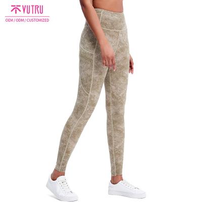 China Breathable High Waist Yoga Pants Water Print Leggings With Pocket , Leggings For Woman Print for sale