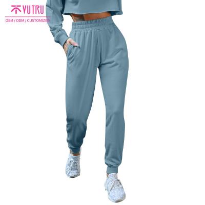 China Anti-Wrinkle Soft Material Gym Jogger Relax Fitted High Waist Loose Woman Pastel Color Sweatpants for sale