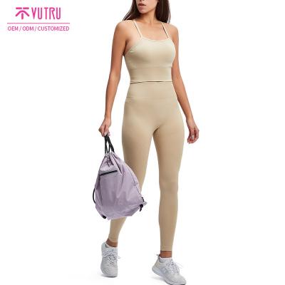 China Breathable Gym Activewear Gaiters And Top Woman Cycling Sportswear 2 Piece Sexy Yoga Set Clothes for sale