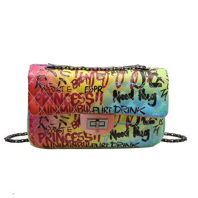 China CIA Hot Sale Colorful Art Printed Princess Pures Rainbow Fashion Women Bag Graffiti Handbag for sale