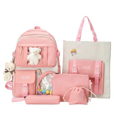 China 5 Piece Set Waterproof High Quality Fashion Backpack Trend Cute University Girl Backpack School Bag Student Backpack Set 5 Piece Set for sale