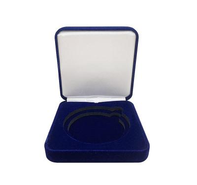 China Blue Velvet Handmade Luxury Commemorative Coin Display Box for sale