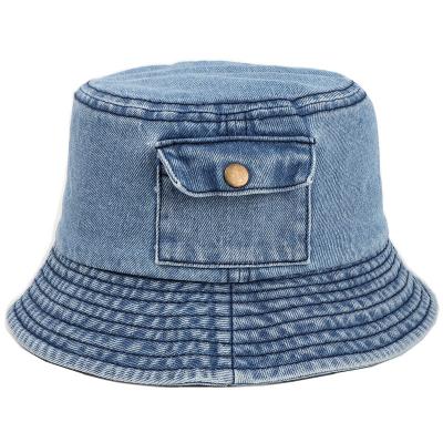 China Fashion Dark Creative Small Pocket Sunshade Vintage Denim Short Brim Jean Fisherman Bucket Hat for sale