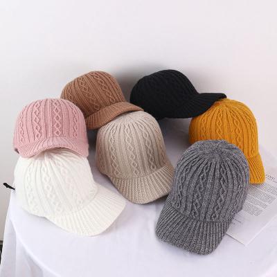 China COMMON Autumn Winter Lady Acrylic Knitted simple color keep warm baseball cap for sale