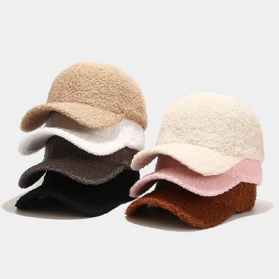 China Custom Blank 7 Colors Solid Color Lamb Hair Wool Baseball Cap Logo Autumn Retro Faux Fur Plush Winter Hats for sale