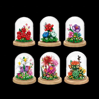 China Greenish Birthday Assembling DIY Lily Flower Cactus Rose Building Blocks Toys For Valentines Day Creative Puzzle Gift for sale