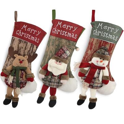 China Retro Design Factory Hot Sale 3D Christmas Day Gift Candy Bag Snowy Christmas Stocking Decorations for sale