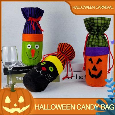 China Wacky Halloween Decorations Halloween Red Wine Bottle Cover Storage Pocket Holders Bar Table 3D Decor Storage Bag for sale