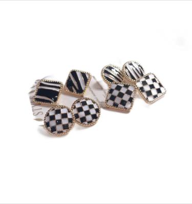 China 925 TRENDY Classic Black and White Epoxy Silver Stud Earrings for sale