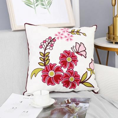 China Viable Cotton Zipper Invisible Sofa Home Decorative Embroidery Cushion Covers Pillow Case Flower for sale