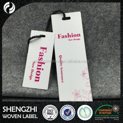 China Sustainable High Quality Paper Hang Tag Clothing Hangtag For Clothing/Cloth Swing Tag Waxed String Printed Hang Tag New Design for sale