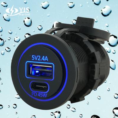 China - YIS Marine DC 12v 24V dual port USB PD 1A1C 45W Charger Socket adapter power outlet for bus car marine RV lighter waterproof for sale