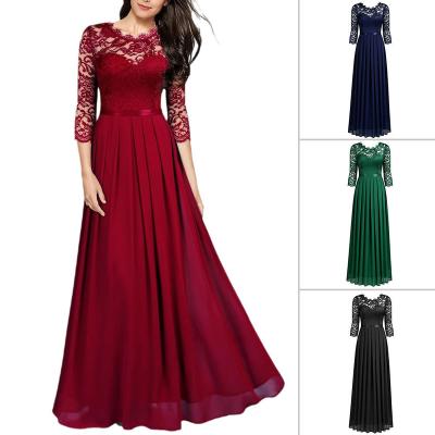 China Anti-Static Silk Lace Long Sleeves Evening Dress Autumn Winter Formal Evening Dress For Christmas Party for sale