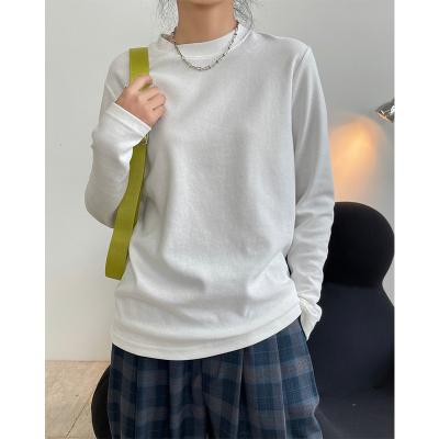 China Breathable OEM Wholesale Casual 100% Cotton Crewneck Hoodie Solid Color Long Sleeve Oversized Women T-shirt Sweatshirt for sale