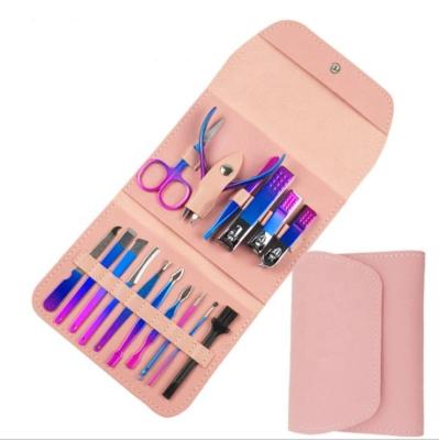 China Manicure Set 16 Pieces Manicure Set with PU Leather Case, Personal Care Tool, Rainbow Color Nail Tool Kit for sale