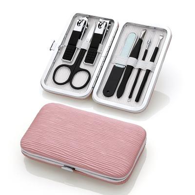 China Manicure Set 7 PCS Manicure Pedicure Set Tools, Professional Stainless Steel Nail Care Kits With Leather Travel Case Pink for sale