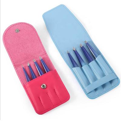 China Daily Grooming 4 Piece Eyebrow Tweezers Set with Travel Case, Daily Beauty Tools for Hair Removal, Professional Slant and Sharp Tweezers Set for sale