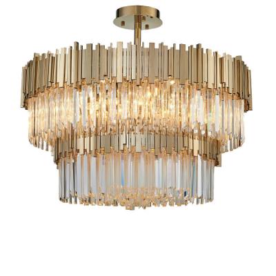 China OGS Modern Wholesale Arabic Villa Decorative Transparent Crystal 3 Layers Pendant Lamp Chandelier For High Ceiling for sale