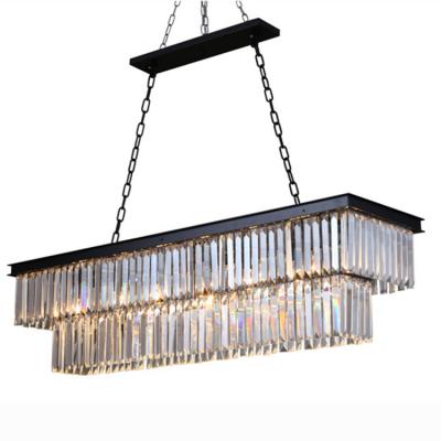 China Modern Residential/Home/Hotel/Restaurant/Mexico Mall Vintage Crystal Fall Rectangle Long Pendant Light Transparent Lamp With Black Iron Frame For Living for sale