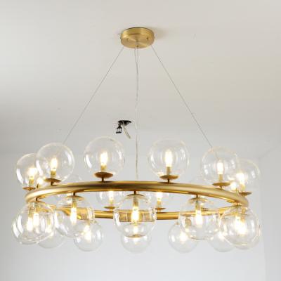 China Modern Nordic Decorative Wholesale Gold Chandelier Iron Type Modern Frame CE Certificate Round Pendant Lamp With Glass Globes for sale