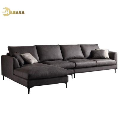 China 1 seat modular and 3 seat and chaise lounge brown leather technical fabric brown sectional sofa for sale