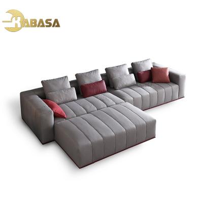 China Modular Fabric Room Tech Upholstery Fabric Sectional Gray Sofa With Footstool Set Furniture for sale