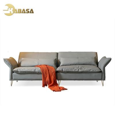 China Modular Light Gray Easy Clean Leatherette Taste With Metal Gold Steel Leg 3 Seaters Leather Living Room Sofas for sale