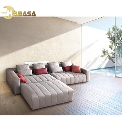 China Modular Gray 4 Seater Seating Sectional Fabric Sofa Collection With Stool With Stool for sale