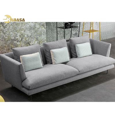 China Comfortable and soft gray fabric cotton ramie sofa couches living room furniture 3 seater custom design for sale