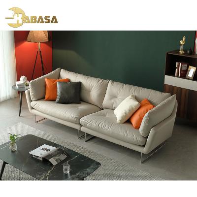 China Modular real white Italian leather sofa 2 sitz three seat rice style sofa set modern home for sale