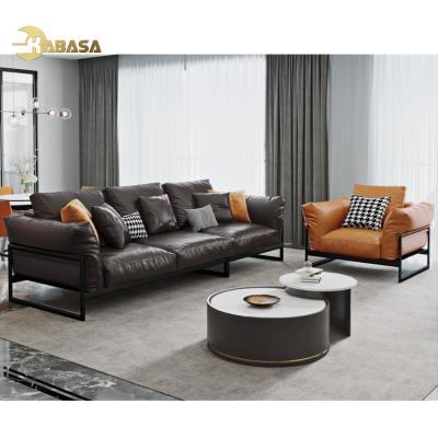 China Minimalist Style Modular Dark Coofee 4 Seat Leather Sofa Set Italian Luxury Covering Long for sale